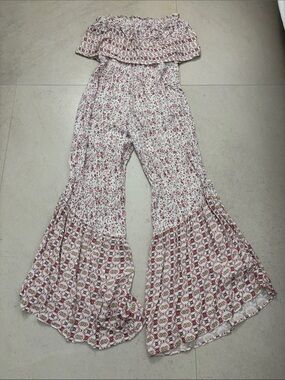 Off-Shoulder Floral Wide-Leg Jumpsuit in Pink